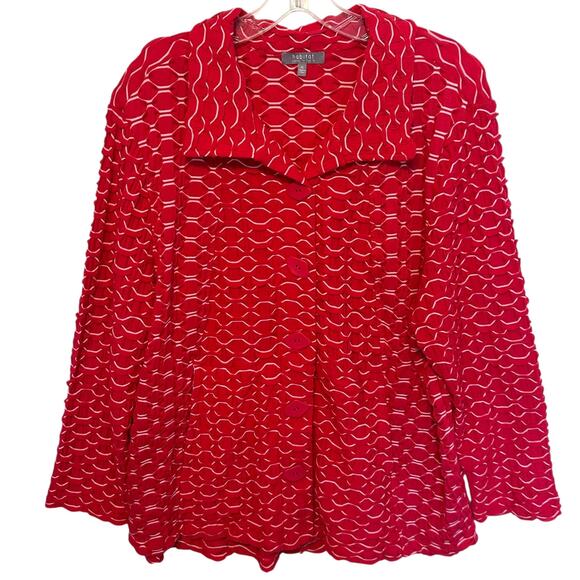 Habitat Seamed Pocket Jacket Womens XL Red White Textured Lagenlook Top/Topper - Picture 2 of 10